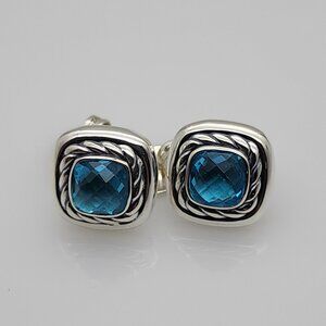 David Yurman Albion Earrings with 7mm Blue Topaz in Sterling Silver 925